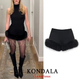 KONDALA Sexy Chic Black Fur Patchwork Shorts Women Fashion 2026 Party Evening Club Wide Leg Shorts Elegant Y2K Girl New Year