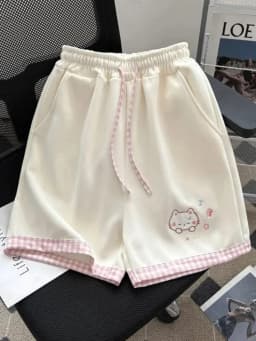 Cute Cartoon Shorts Women Sweet High Waist Embroidery Kawaii Shorts Summer Loose Vintage Japan Preppy Style Female Sport Shorts