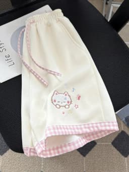 Cute Cartoon Shorts Women Sweet High Waist Embroidery Kawaii Shorts Summer Loose Vintage Japan Preppy Style Female Sport Shorts