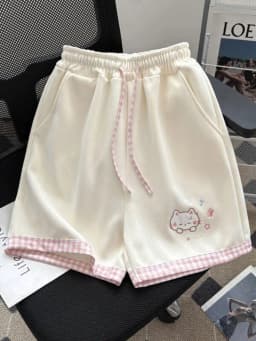 Cute Cartoon Shorts Women Sweet High Waist Embroidery Kawaii Shorts Summer Loose Vintage Japan Preppy Style Female Sport Shorts
