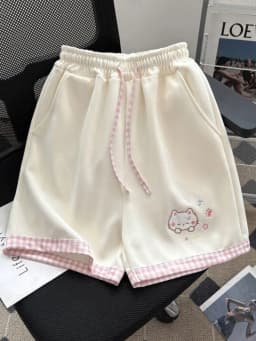 Cute Cartoon Shorts Women Sweet High Waist Embroidery Kawaii Shorts Summer Loose Vintage Japan Preppy Style Female Sport Shorts