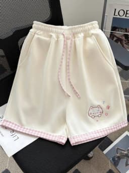 Cute Cartoon Shorts Women Sweet High Waist Embroidery Kawaii Shorts Summer Loose Vintage Japan Preppy Style Female Sport Shorts