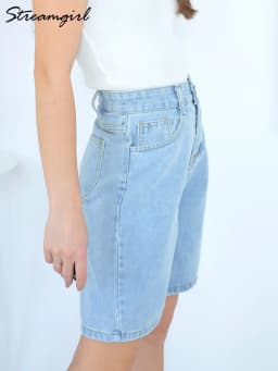 Streamgirl High Waisted Jeans Shorts Women 2025 Vintage Shorts Denim Loose Female Short Straight Jeans Shorts For Women Summer
