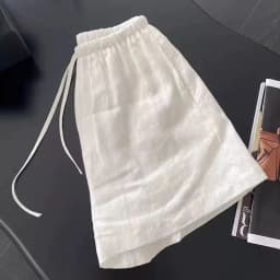 2026 Women Summer Linen White Shorts Casual Solid Two Pockets High Waist Shorts Woman Soft Cool Baggy Hot Lace Up Short Pants