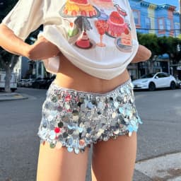 Maemukilabe Music Festival Rave Hot Shorts Shiny Sequin Elastic Low Waist Short Pants for Vacation Streetwear Coquette Outfits
