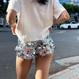 Maemukilabe Music Festival Rave Hot Shorts Shiny Sequin Elastic Low Waist Short Pants for Vacation Streetwear Coquette Outfits