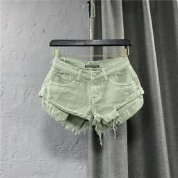 New Summer Fashion Personality Fruit Green Jeans Mujer Denim Shorts Women Sexy Low-rise Wide-leg A-shaped Shorts