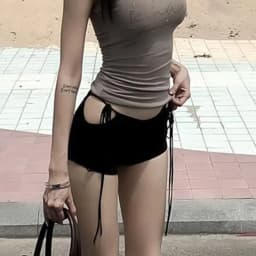 Y2k Hollow Lace Up Low Waist Elastic Mini Straight Tight Orts Shorts Sexy Women Retro Trendy Summer Party Outfit Spice Girl Styl