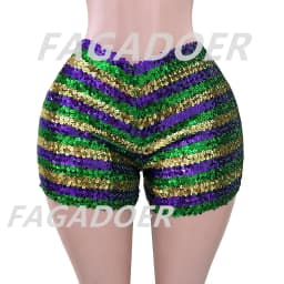 FAGADOER Y2K Sexy Sequin Shorts for Women Purple Golden Sparkling Low Waist Skinny Shorts Hot Girl Streetwear Bottoms 2025 New