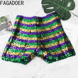 FAGADOER Y2K Sexy Sequin Shorts for Women Purple Golden Sparkling Low Waist Skinny Shorts Hot Girl Streetwear Bottoms 2025 New