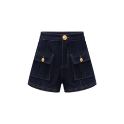 Japanese Spring And Summer Dark Blue High-Waist Button Pocket Line Denim Shorts For Women 2026 American New Fashion Slim Shorts