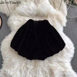 High Waist Black Women Shorts 2025 New Bottoms Bandage Fashion Sweet Black Booty Shorts Cute Velvet Pantalones Cortos De Mujer
