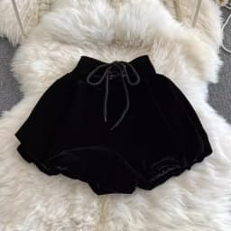 High Waist Black Women Shorts 2025 New Bottoms Bandage Fashion Sweet Black Booty Shorts Cute Velvet Pantalones Cortos De Mujer
