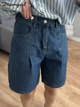 Summer Jean Shorts Women Denim High Waist Black Baggy Short Jeans Summer Pants Women's Bermuda Denim Shorts Wide Leg For Women