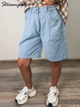 Summer Jean Shorts Women Denim High Waist Black Baggy Short Jeans Summer Pants Women's Bermuda Denim Shorts Wide Leg For Women