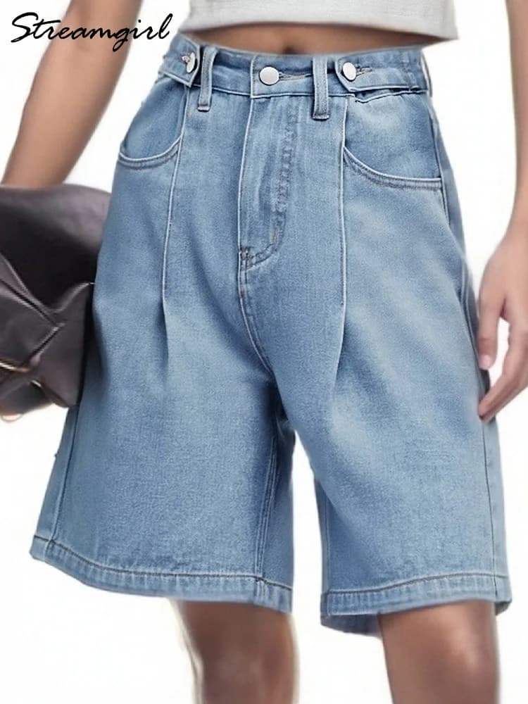 Summer Jean Shorts Women Denim High Waist Black Baggy Short Jeans Summer Pants Women's Bermuda Denim Shorts Wide Leg For Women