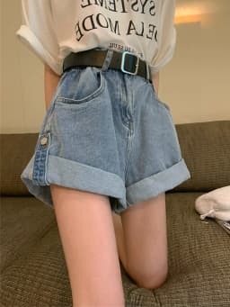 Casual Edge Curl Women's Denim Shorts A-line High Waist Loose Wide Leg A-line Shorts Pants Vintage Female Jean Shorts Summer