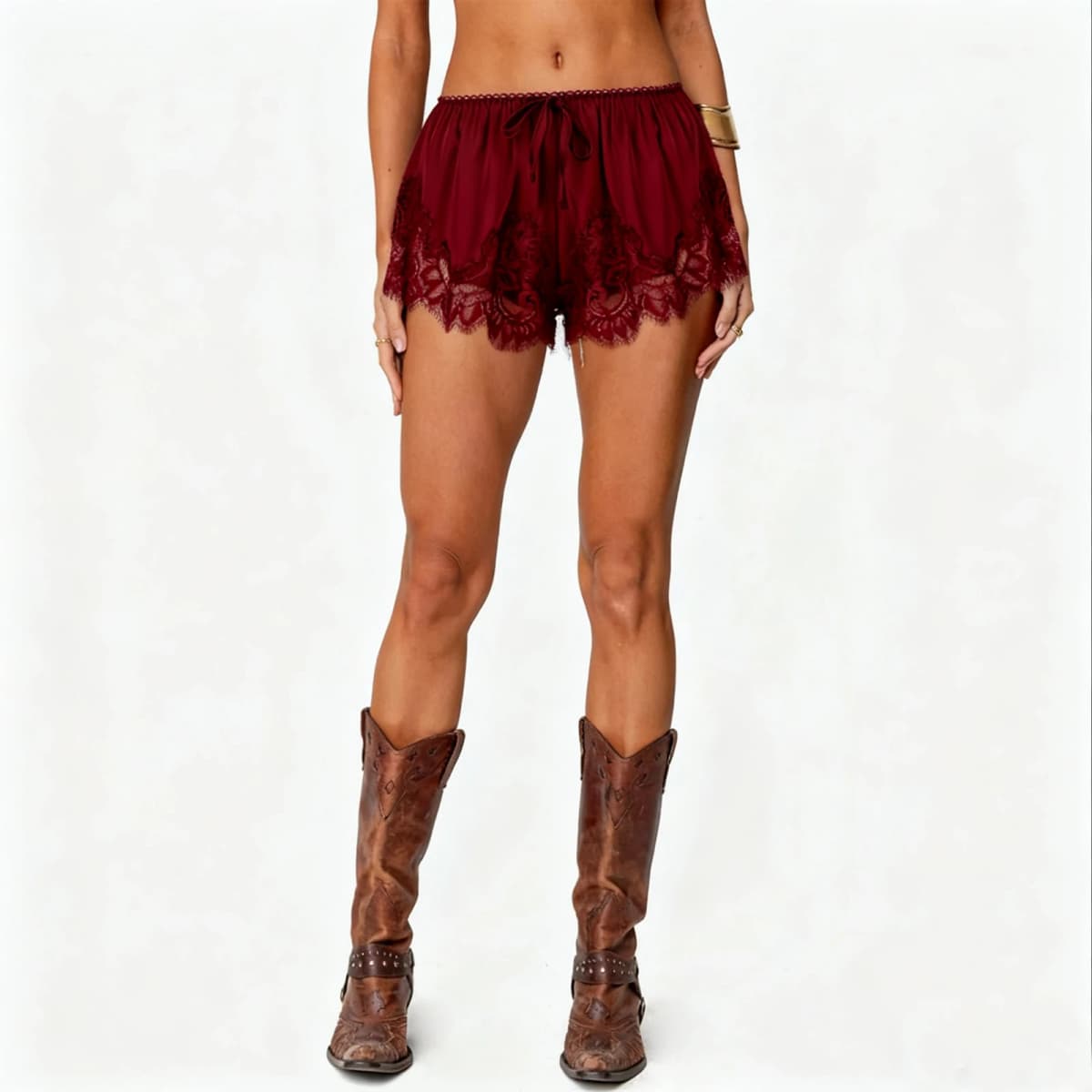 Women Summer y2k Coquette Solid Lace Trim Satin Shorts Elastic Waist Bowknot Loose Fit Loungewear Bottoms Vacation Streetwear
