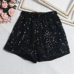 Fashion Shorts Women Clothing Heavy Sequin Elastic Waist A-line Casual Shorts 2025 New Bottoms Pantalones Cortos De Mujer 63e068