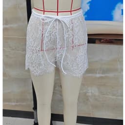 Women Sexy Sheer Layered Lace Shorts White Floral Scalloped Hem Summer Elastic Waistband Drawstring Beach Vacation Mini Shorts
