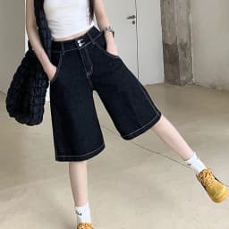 Y2K Vintage Baggy Jeans Shorts Women Streetwear High Waist Oversized Denim Pants Women Summer Harajuku Mid Long Wide Leg Pants