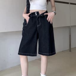 Y2K Vintage Baggy Jeans Shorts Women Streetwear High Waist Oversized Denim Pants Women Summer Harajuku Mid Long Wide Leg Pants