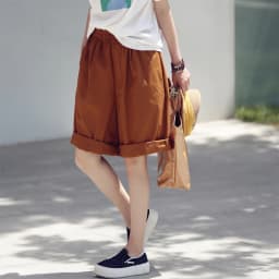 MICOCO K8198C Leisure and comfortable washed cotton tensioned waist five thin wide leg shorts for women
