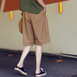 MICOCO K8198C Leisure and comfortable washed cotton tensioned waist five thin wide leg shorts for women