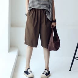 MICOCO K8198C Leisure and comfortable washed cotton tensioned waist five thin wide leg shorts for women