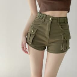 JOEVILU Women Military Green Denim Cargo Shorts Summer High Waisted Loose Wide Leg Y2K Hot Girl Casual Short Pants with Pockets