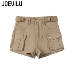 JOEVILU Women Military Green Denim Cargo Shorts Summer High Waisted Loose Wide Leg Y2K Hot Girl Casual Short Pants with Pockets