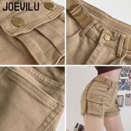 JOEVILU Women Military Green Denim Cargo Shorts Summer High Waisted Loose Wide Leg Y2K Hot Girl Casual Short Pants with Pockets