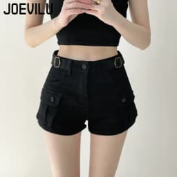 JOEVILU Women Military Green Denim Cargo Shorts Summer High Waisted Loose Wide Leg Y2K Hot Girl Casual Short Pants with Pockets