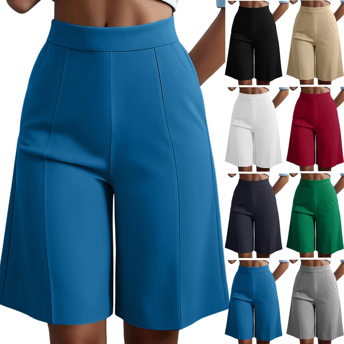 Summer New Work Straight Shorts Women's Workwear High Waist Solid Casual Knee Length Pants Office Lady Classic Loose Shorts