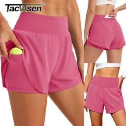 TACVASEN Womens High Waisted 2-in-1 Running Shorts Quick Dry Athletic Shorts with Pockets Breathable Tennis Workout Shorts