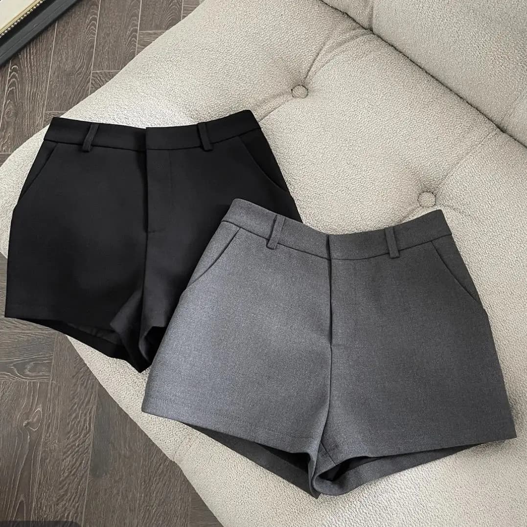 High Waist Black Suit Short Pants Women's Spring Summer Outdoor Wear Grey A- Line Wide Leg Slimming Casual Thermal Pants 2025
