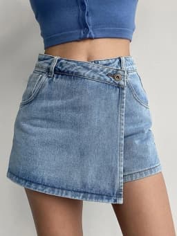 2026 Summer Women High Waist A-line Shorts Light Color Fake Two-piece Design Elegant Slimming Hot Girl Pants Denim Short Skirt
