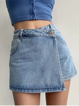 2026 Summer Women High Waist A-line Shorts Light Color Fake Two-piece Design Elegant Slimming Hot Girl Pants Denim Short Skirt