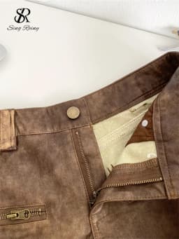 SINGREINY Hot Girl PU Leathers Shorts High Waist Buckle Zipper Design Super Shorts 2025 Autumn Ladies Vintage Streetwear Shorts