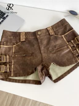 SINGREINY Hot Girl PU Leathers Shorts High Waist Buckle Zipper Design Super Shorts 2025 Autumn Ladies Vintage Streetwear Shorts