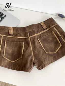 SINGREINY Hot Girl PU Leathers Shorts High Waist Buckle Zipper Design Super Shorts 2025 Autumn Ladies Vintage Streetwear Shorts
