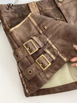 SINGREINY Hot Girl PU Leathers Shorts High Waist Buckle Zipper Design Super Shorts 2025 Autumn Ladies Vintage Streetwear Shorts