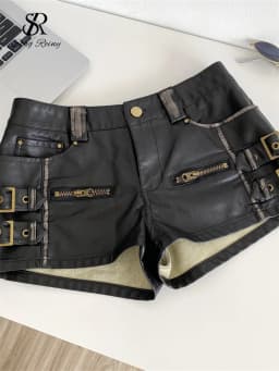 SINGREINY Hot Girl PU Leathers Shorts High Waist Buckle Zipper Design Super Shorts 2025 Autumn Ladies Vintage Streetwear Shorts