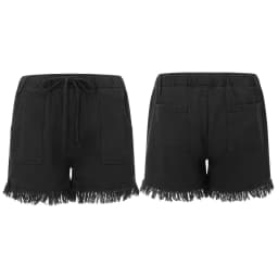 Women’s Denim Shorts Drawstring Elastic Waist Frayed Hem Short Pants Summer Casual Loose Jeans with Pockets