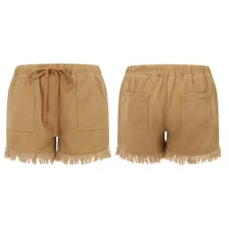 Women’s Denim Shorts Drawstring Elastic Waist Frayed Hem Short Pants Summer Casual Loose Jeans with Pockets