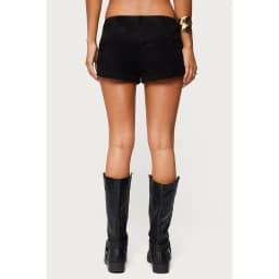 Women y2k Vintage Punk Studded Belt Micro Shorts Low Rise Rivet Faux Suede Shorts Buckle Slim Shorts Mini Bottoms Streetwear