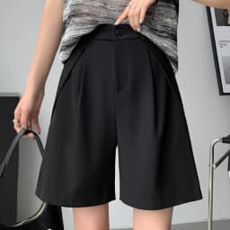 QOERLIN S-4XL Half Shorts Women Bermuda Suit Shorts Elegant Loose Casual High Waist Wide Leg Elastic Waist Black Shorts Summer