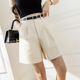 QOERLIN Retro Belted Bermuda Black Shorts Women High Waist Loose Casual Pocket Half Trousers 2022 Summer New Clothing S-XL