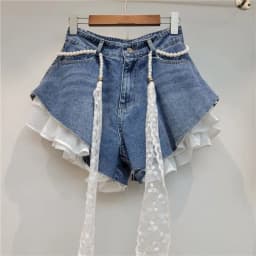 European Design Slanted Edge Splicing Jeans Shorts 2026 New Summer High Waist A-word Shorts Wide Legs Y2k Shorts