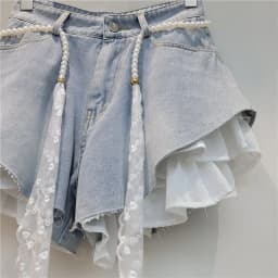 European Design Slanted Edge Splicing Jeans Shorts 2026 New Summer High Waist A-word Shorts Wide Legs Y2k Shorts